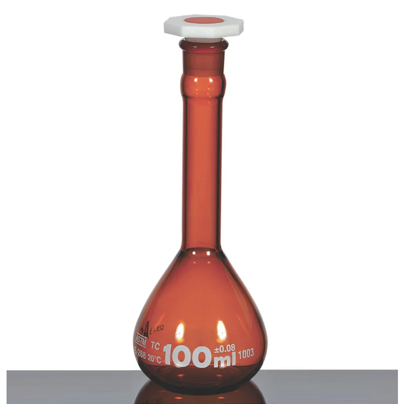 ASTM 갈색 메스 용량 플라스크, Class A + Batch 보증서